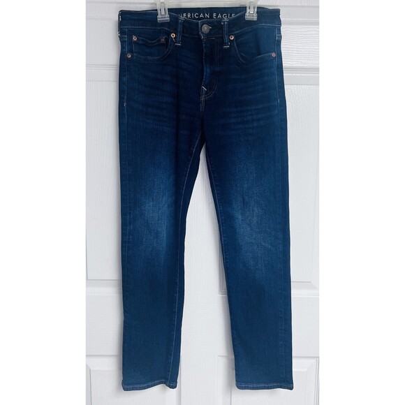 American Eagle Jeans Mens 29x30 Slim Straight Airflex+ Blue Dark Wash Stretch - Picture 1 of 8